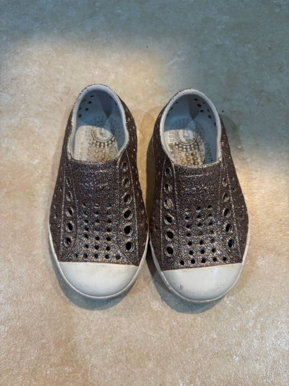 Native Shoes Kids Glitter Slip-On Water Shoes in Dark Brown